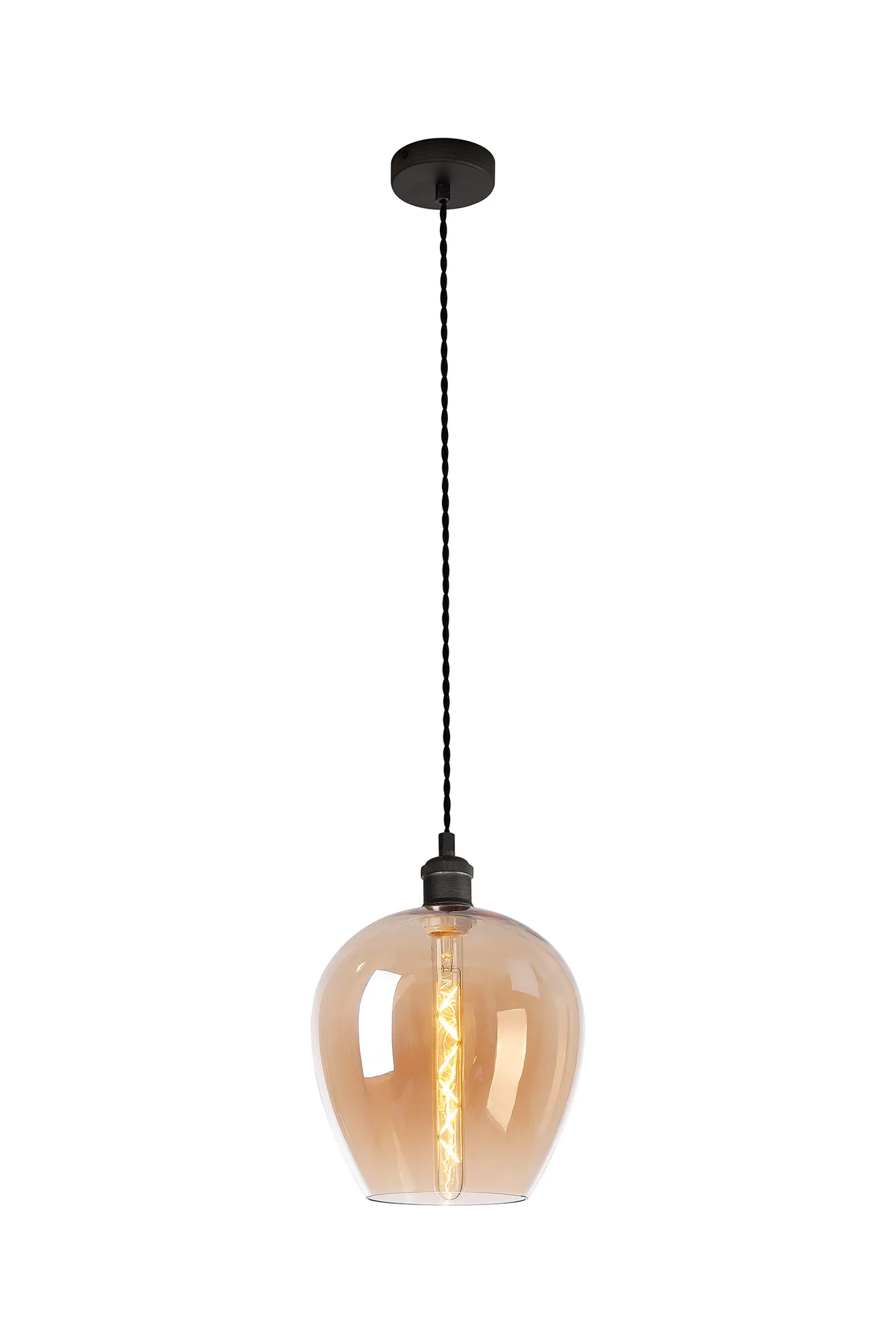 Cawdor Single Pendant, 1 Light E27, Pewter/Dark Grey/Amber Wine Glass DK1111  Deco Cawdor